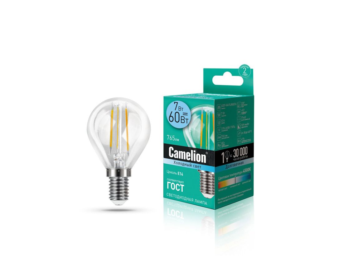 შუქდიოდური ნათურა Camelion LED7-G45-FL/845/E27 4500K 7W E27 — ნათურა და ვაზნა